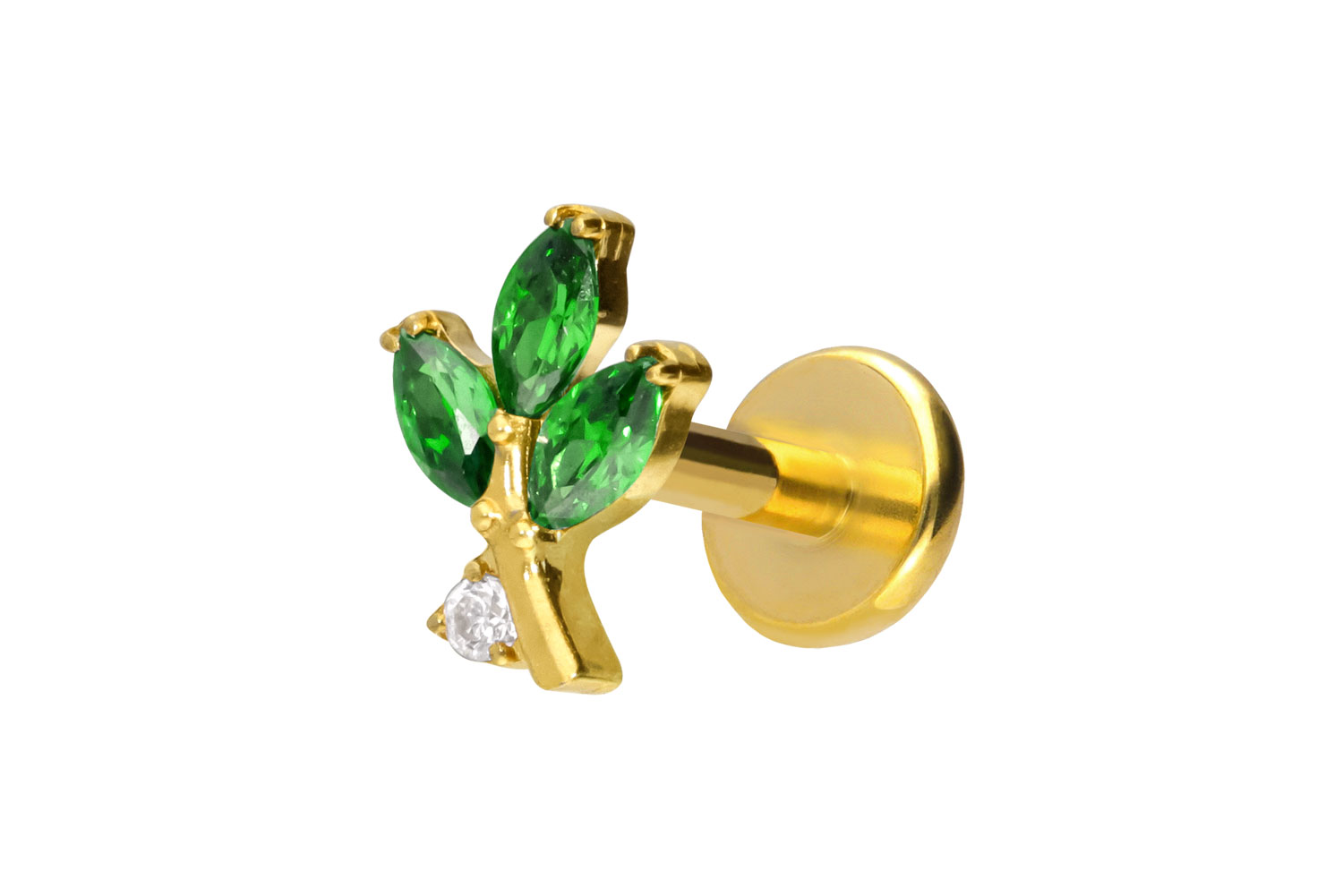 Titan Labret Piercing mit Push Fit KRISTALLZWEIG